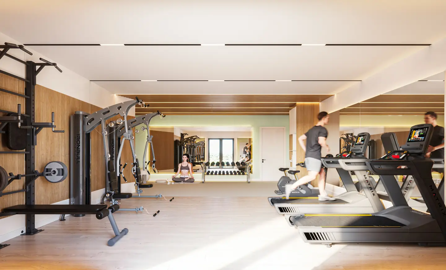 Gimnasio de LEV con equipos de cardio y fuerza