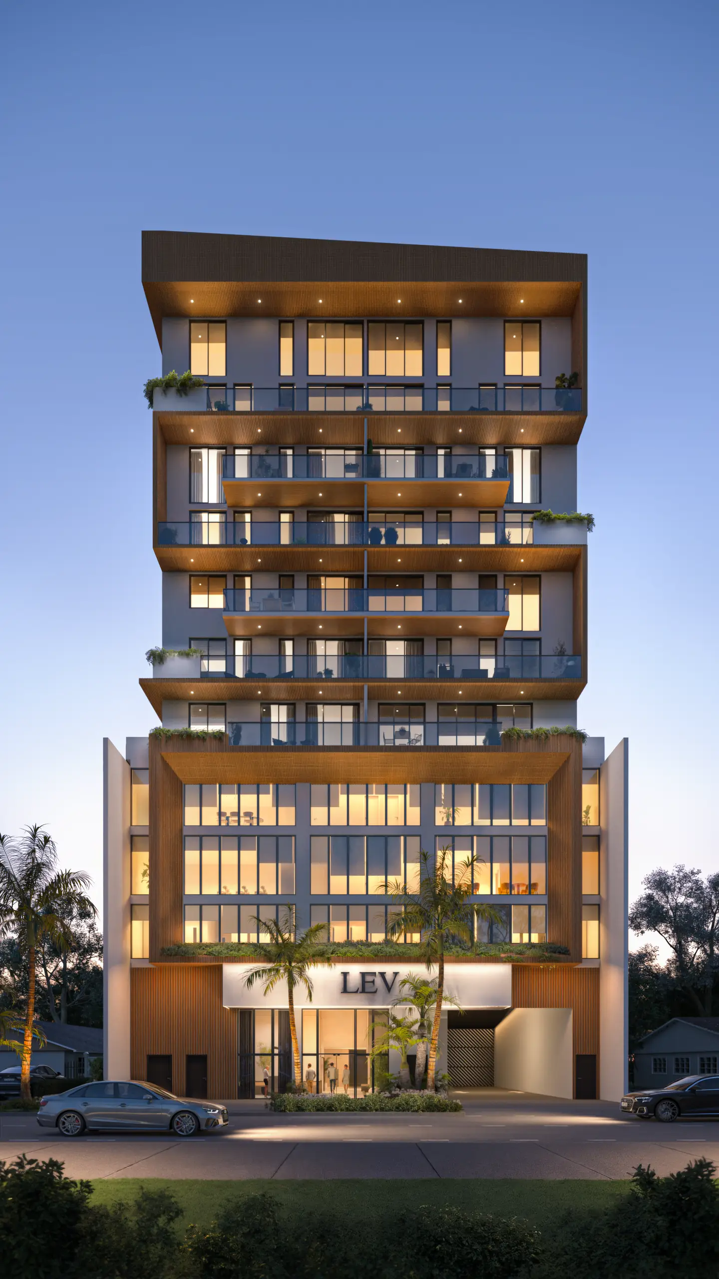 LEV exterior at dusk